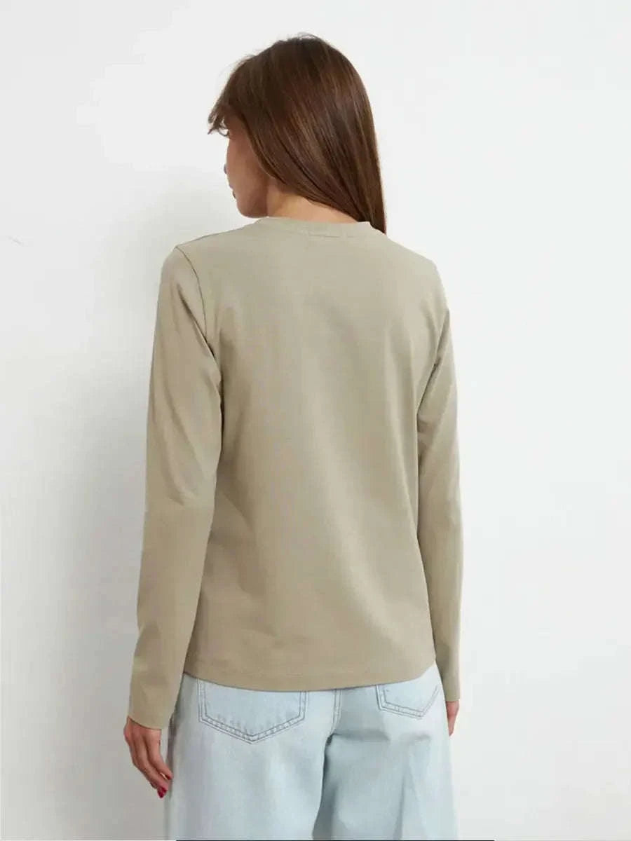 Women's Oversized Cotton Long Sleeve T-Shirt Loose Fit Casual Top-Light Grey / S