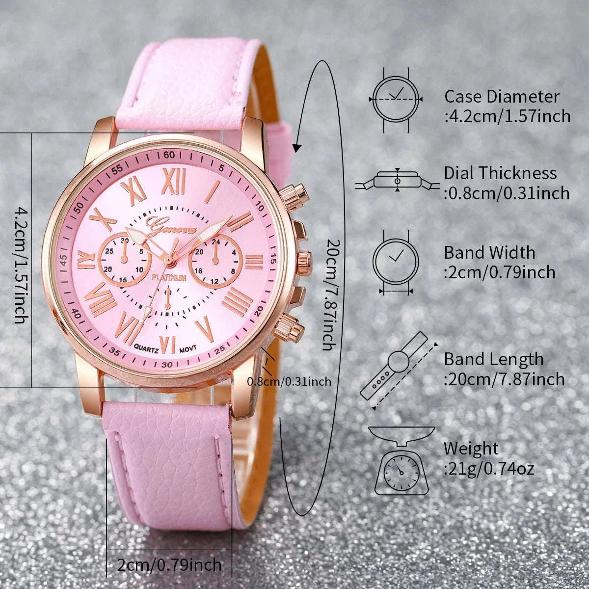 Women's Quartz Watch Set with Leather Band and Heart Jewelry-G Without Box
