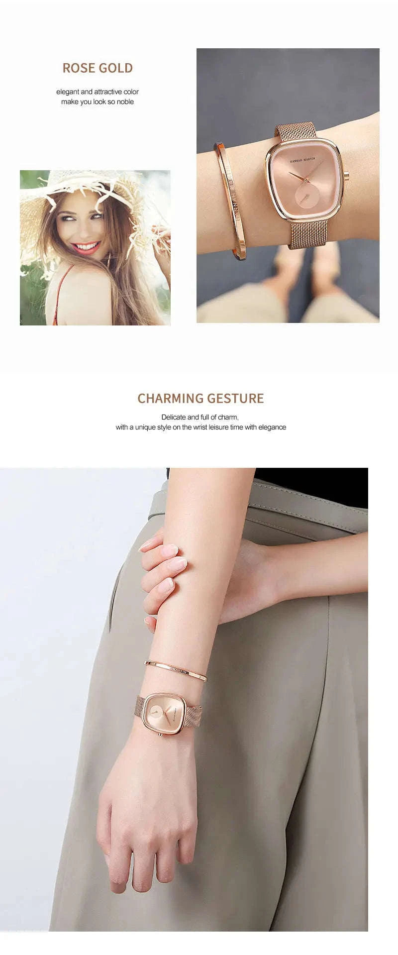 Women's Quartz Wristwatch in Rose Gold Oval Barrel Design-1251B-WFF-TZ / United States