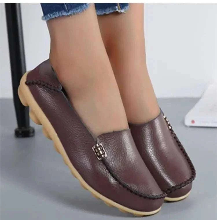 Women’s Retro Moccasin Flats Slip-On Comfortable Everyday Shoes-Beige / 36