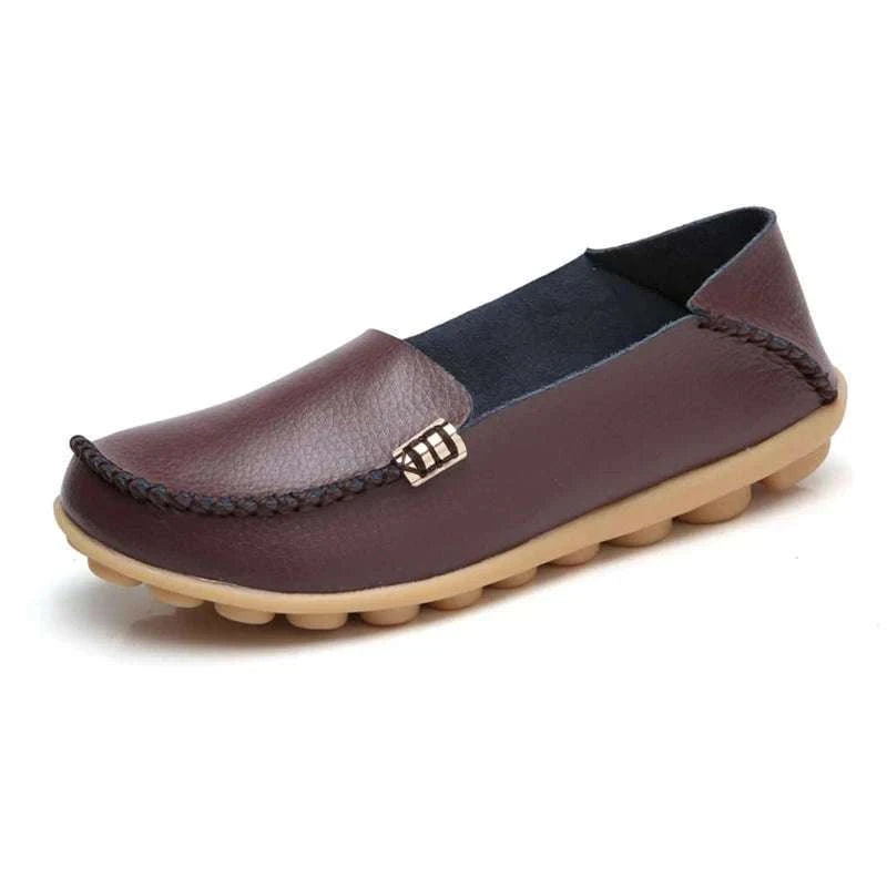 Women’s Retro Moccasin Flats Slip-On Comfortable Everyday Shoes-Beige / 36