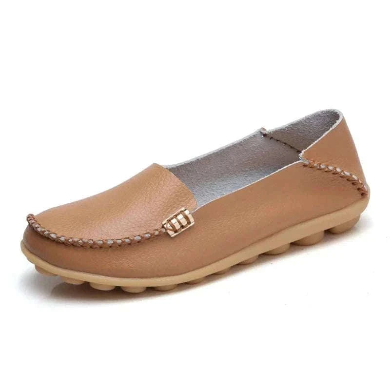 Women’s Retro Moccasin Slip-On Flats for Everyday Comfort-Beige / 36