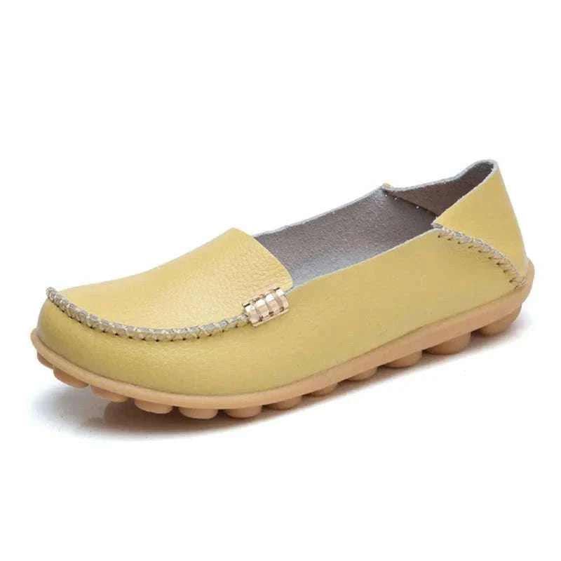 Women’s Retro Moccasin Slip-On Flats for Everyday Comfort-Beige / 36
