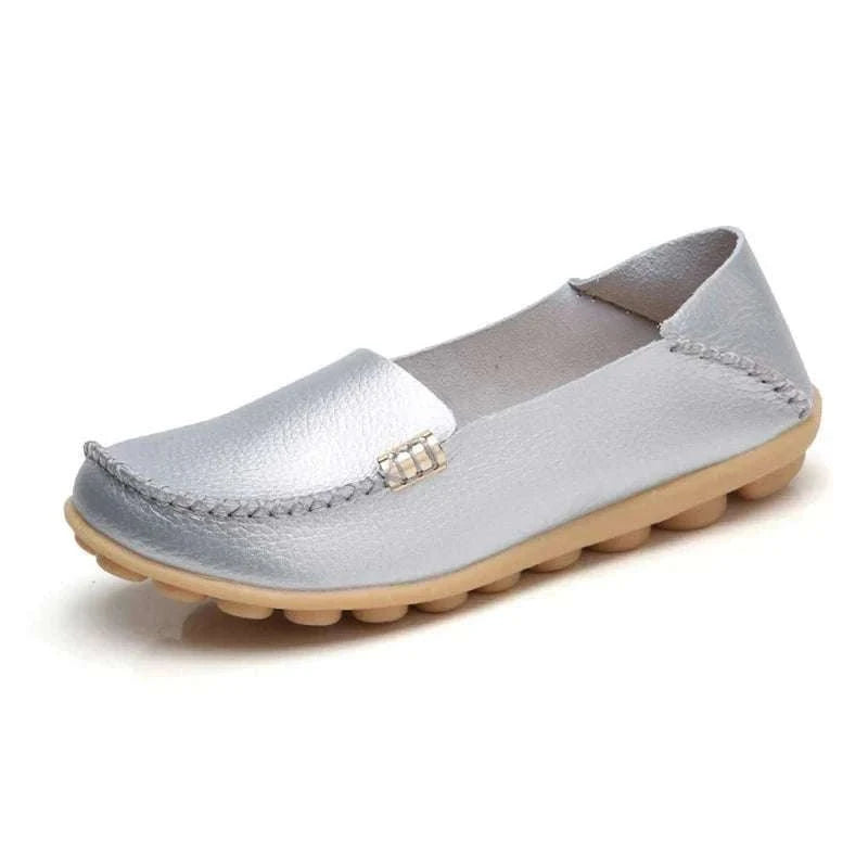Women’s Retro Moccasin Slip-On Flats for Everyday Comfort-Beige / 36