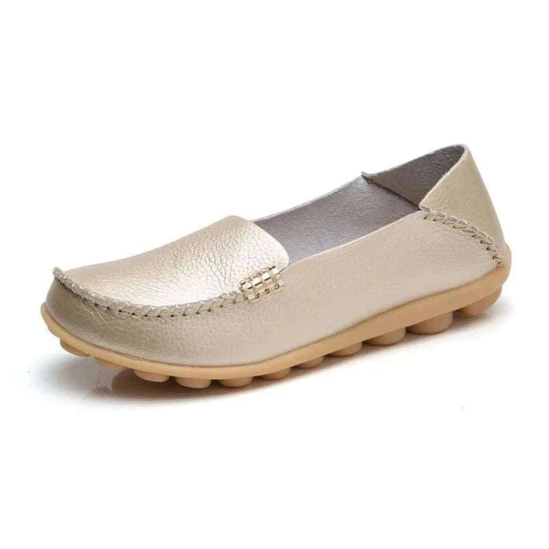 Women’s Retro Moccasin Slip-On Flats for Everyday Comfort-Beige / 36