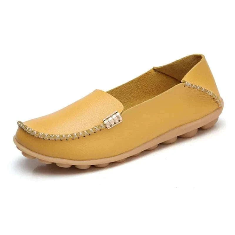 Women’s Retro Moccasin Slip-On Flats for Everyday Comfort-Beige / 36