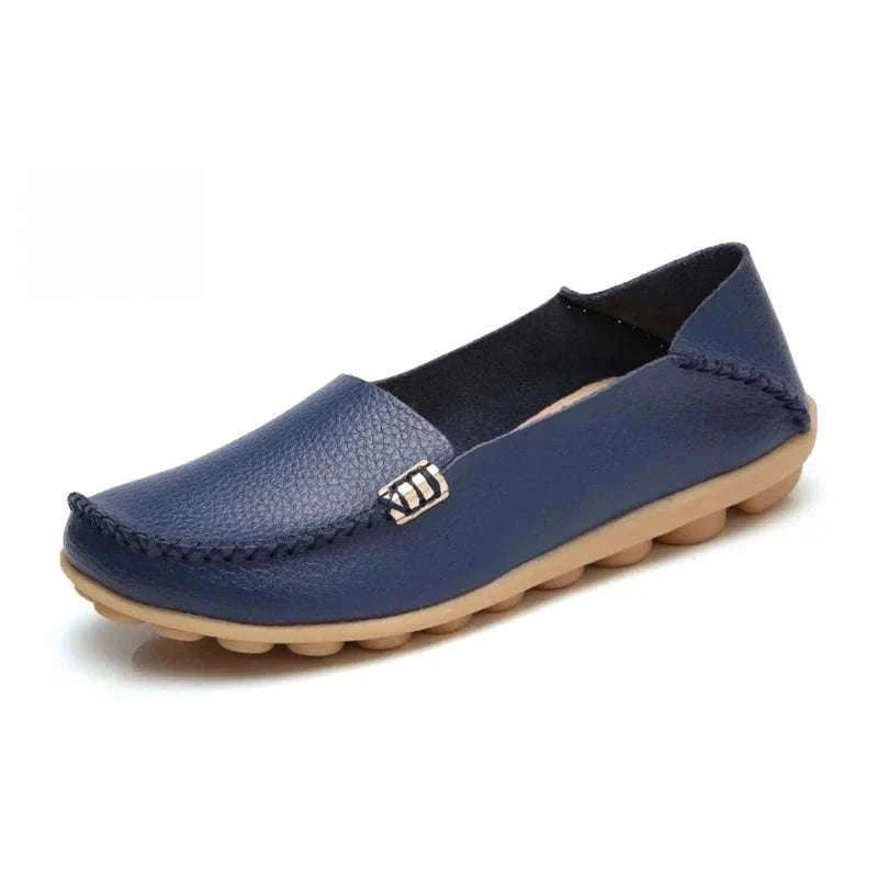 Women’s Retro Moccasin Slip-On Flats for Everyday Comfort-Beige / 36