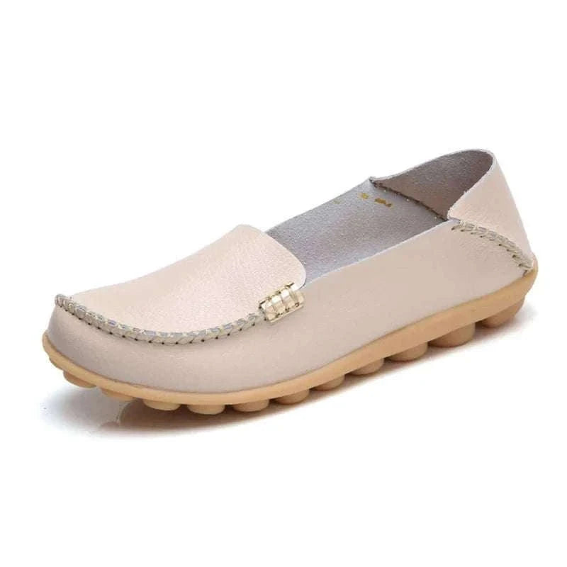 Women’s Retro Moccasin Slip-On Flats for Everyday Comfort-Beige / 36
