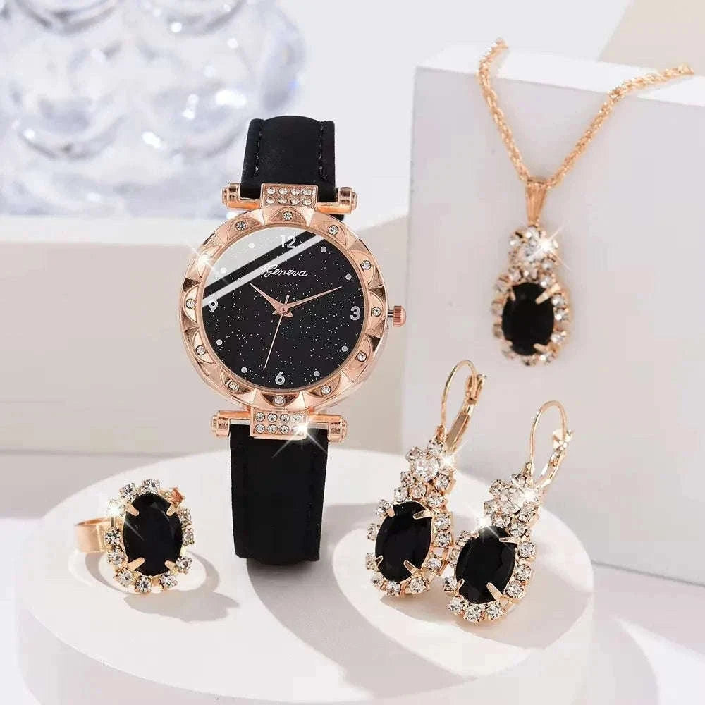 Women’s Rhinestone Watch 5-Piece Set for Everyday Style-LS