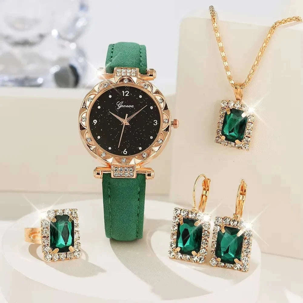 Women’s Rhinestone Watch 5-Piece Set for Everyday Style-LS