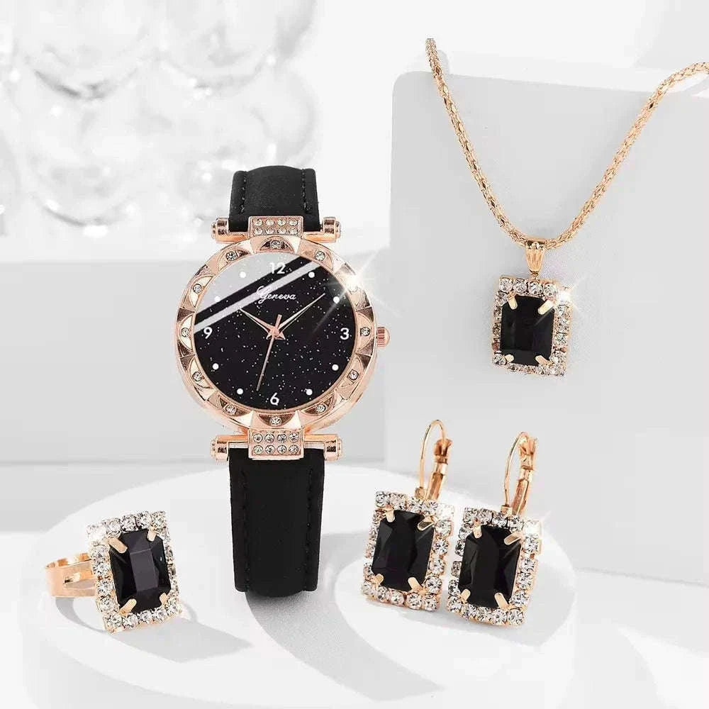 Women’s Rhinestone Watch 5-Piece Set for Everyday Style-LS