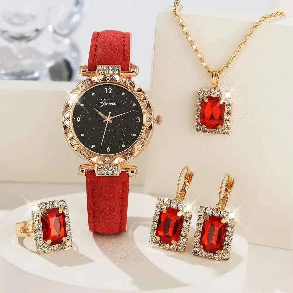Women’s Rhinestone Watch 5-Piece Set for Everyday Style-LS