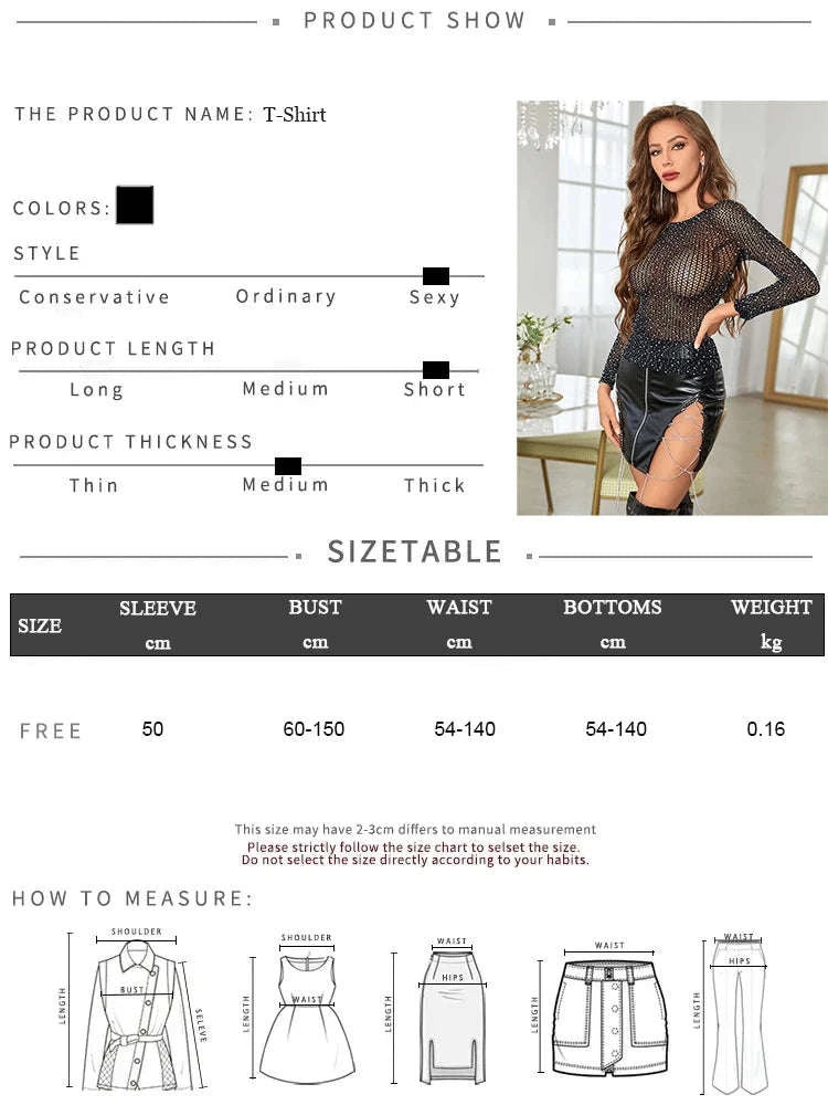 Women’s Sexy Fishnet Bodysuit with Sparkling Rhinestones-black / One Size / China Mainland
