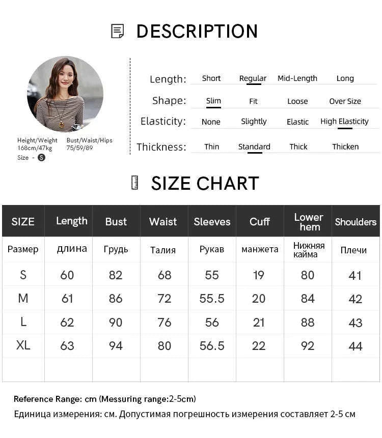 Women’s Slim Fit Slash Neck Long Sleeve Stretch Knit Top-Gray Striped tee / S