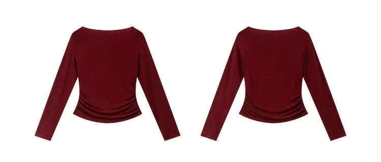 Women’s Slim Fit Slash Neck Long Sleeve Stretch Knit Top-Gray Striped tee / S