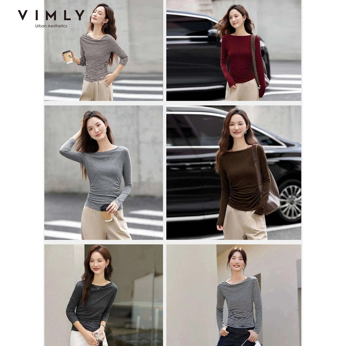 Women’s Slim Fit Slash Neck Long Sleeve Stretch Knit Top-Gray Striped tee / S