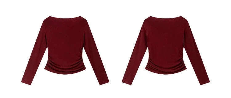 Women’s Slim Fit Slash Neck Long Sleeve Stretch Knit Top-Gray Striped tee / S