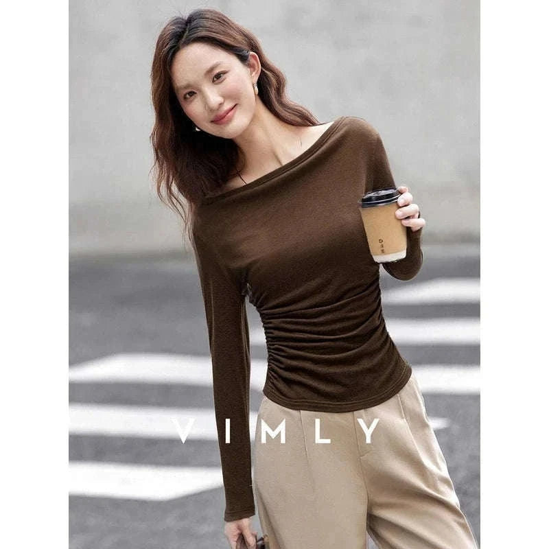 Women’s Slim Fit Slash Neck Long Sleeve Stretch Knit Top-Gray Striped tee / S