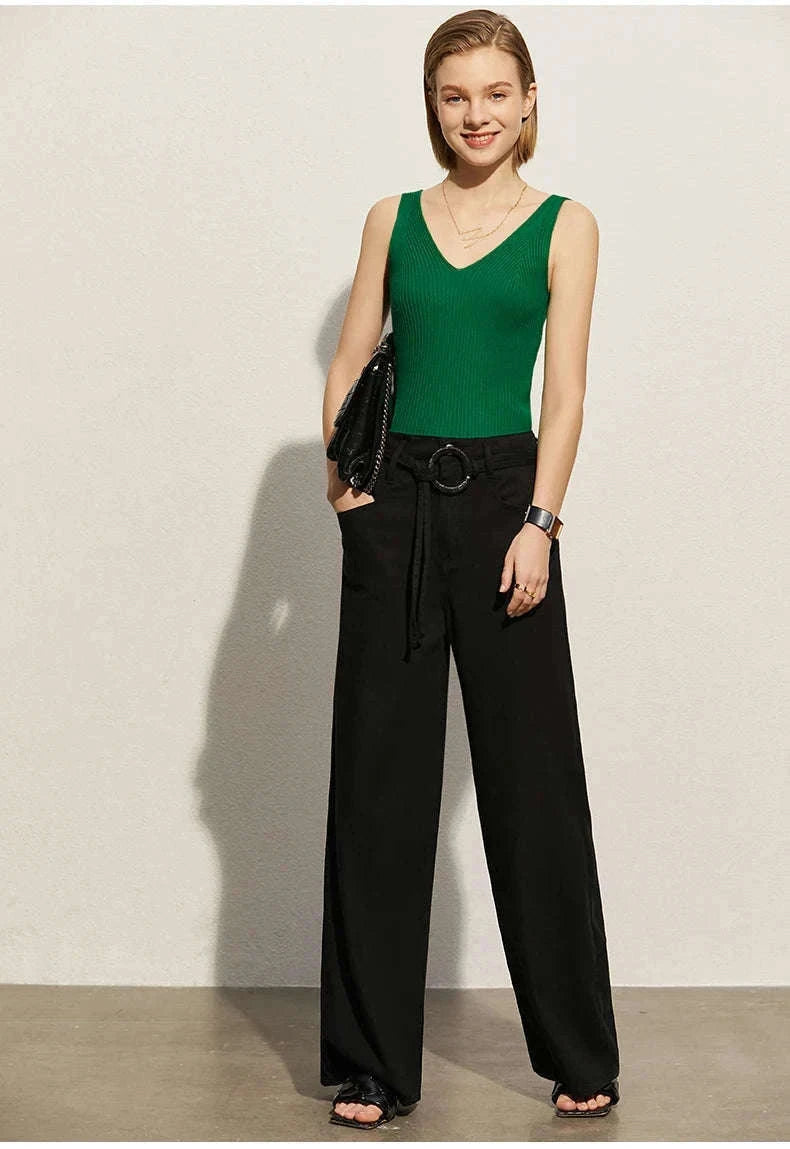 Women’s Slim Fit V-Neck Camisole Top for Office and Summer Wear-green / M
