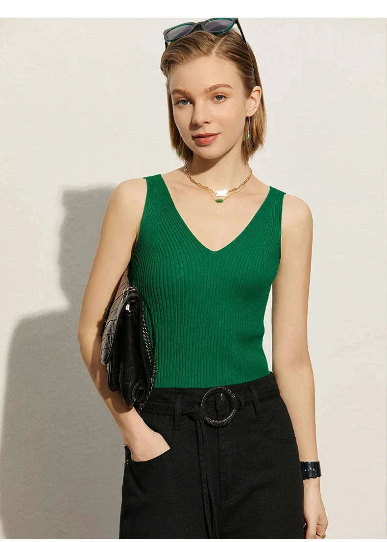 Women’s Slim Fit V-Neck Camisole Top for Office and Summer Wear-green / M