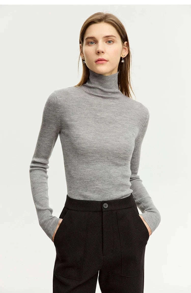 Women’s Slim Fit Wool Turtleneck Sweater – Soft Stretch Winter Pullover-coffee12323075 / M