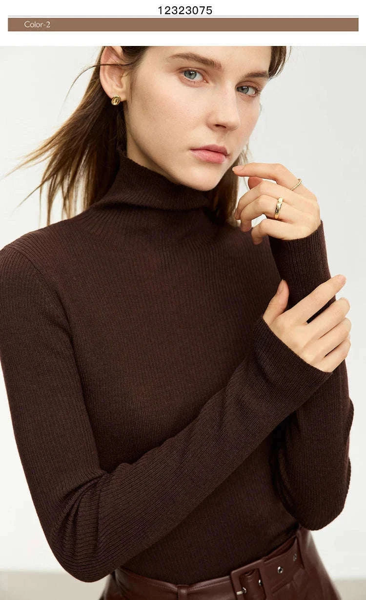 Women’s Slim Fit Wool Turtleneck Sweater – Soft Stretch Winter Pullover-coffee12323075 / M