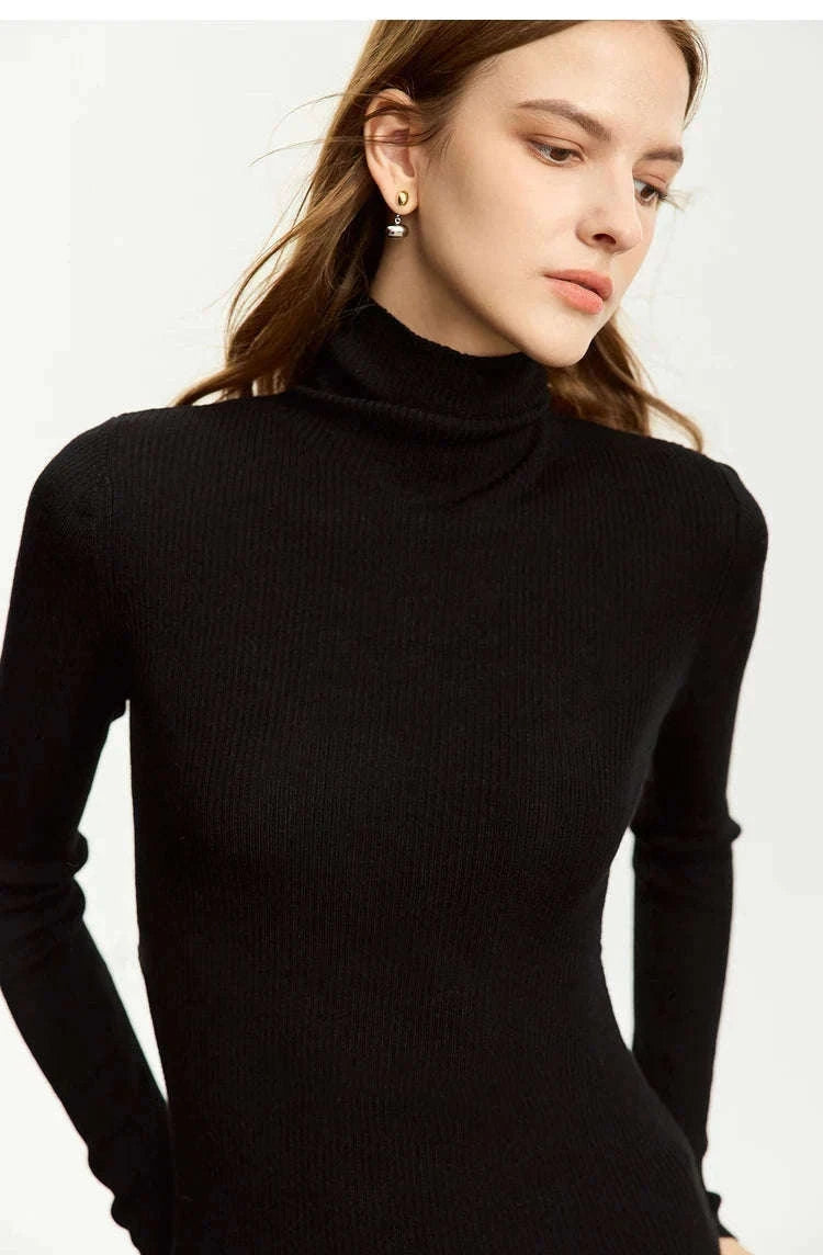 Women’s Slim Fit Wool Turtleneck Sweater – Soft Stretch Winter Pullover-coffee12323075 / M