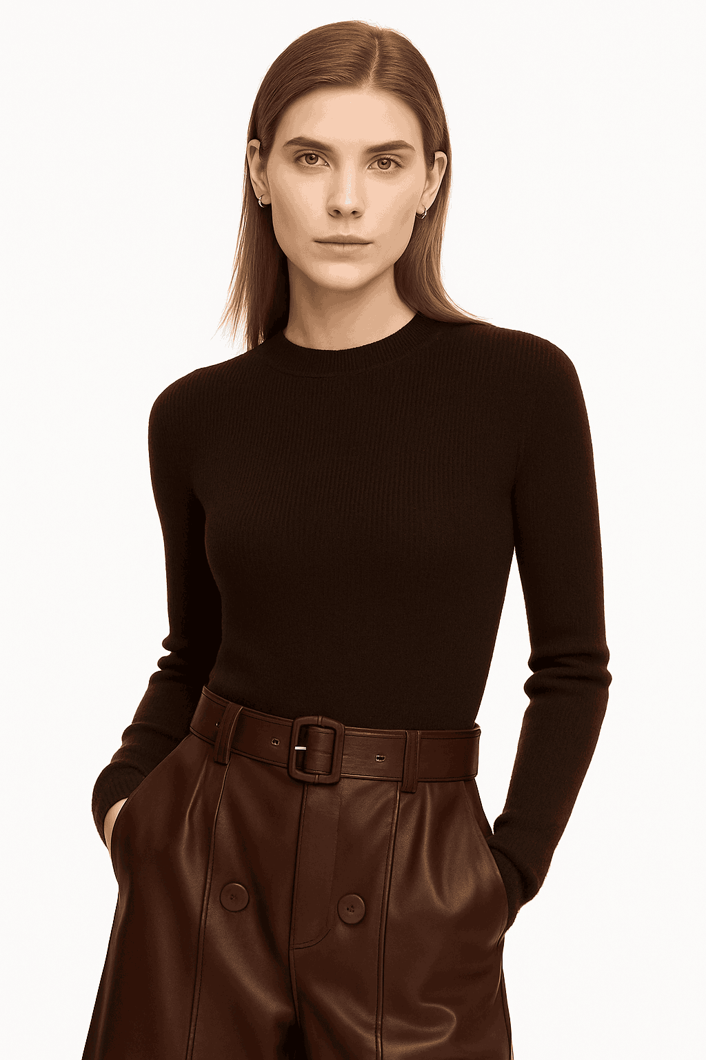 Women’s Slim Fit Wool Turtleneck Sweater – Soft Stretch Winter Pullover-coffee12323075 / M