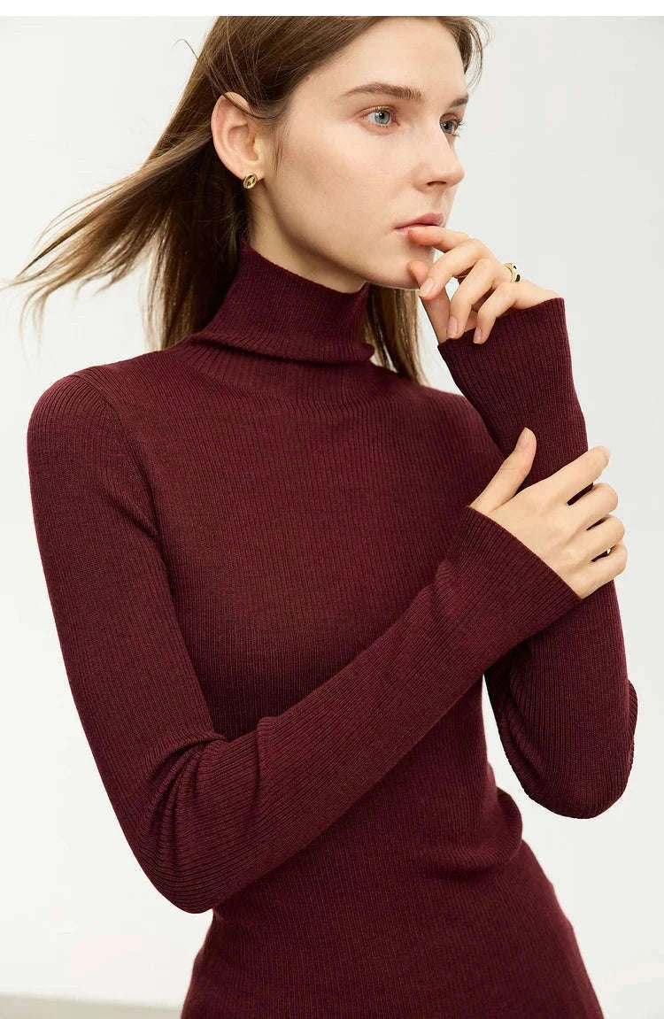 Women’s Slim Fit Wool Turtleneck Sweater – Soft Stretch Winter Pullover-coffee12323075 / M
