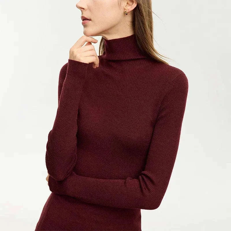 Women’s Slim Fit Wool Turtleneck Sweater – Soft Stretch Winter Pullover-coffee12323075 / M