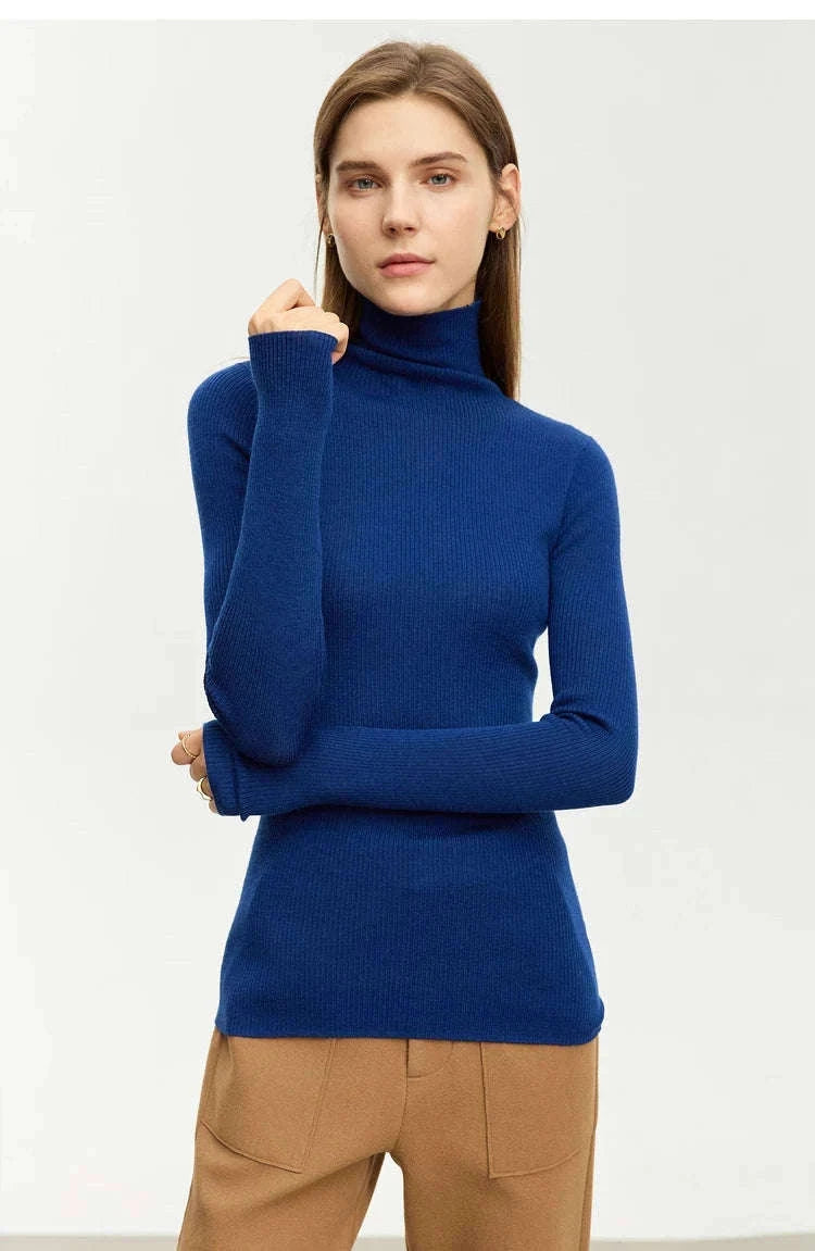 Women’s Slim Fit Wool Turtleneck Sweater – Soft Stretch Winter Pullover-coffee12323075 / M