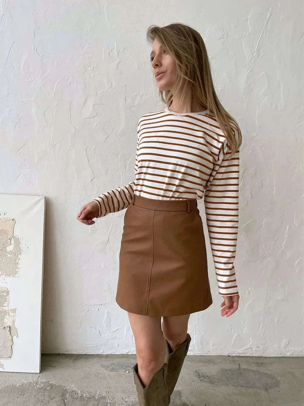 Women’s Striped Long Sleeve Cotton T-Shirt Loose Casual Fit-black / XL
