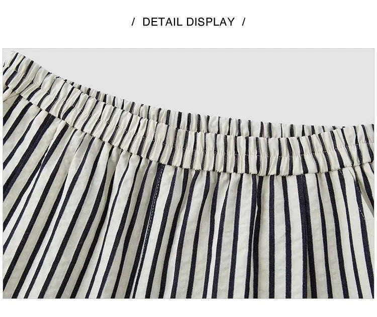 Women’s Striped Wide Leg Pants with Elastic Waist for Easy Summer Style-blue / M / China Mainland