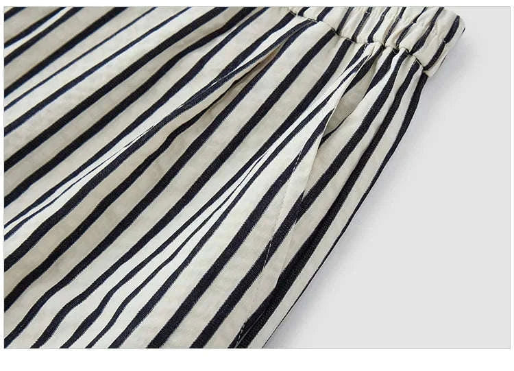 Women’s Striped Wide Leg Pants with Elastic Waist for Easy Summer Style-blue / M / China Mainland