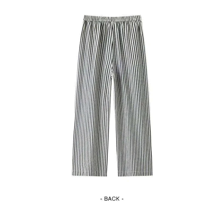 Women’s Striped Wide Leg Pants with Elastic Waist for Easy Summer Style-blue / M / China Mainland
