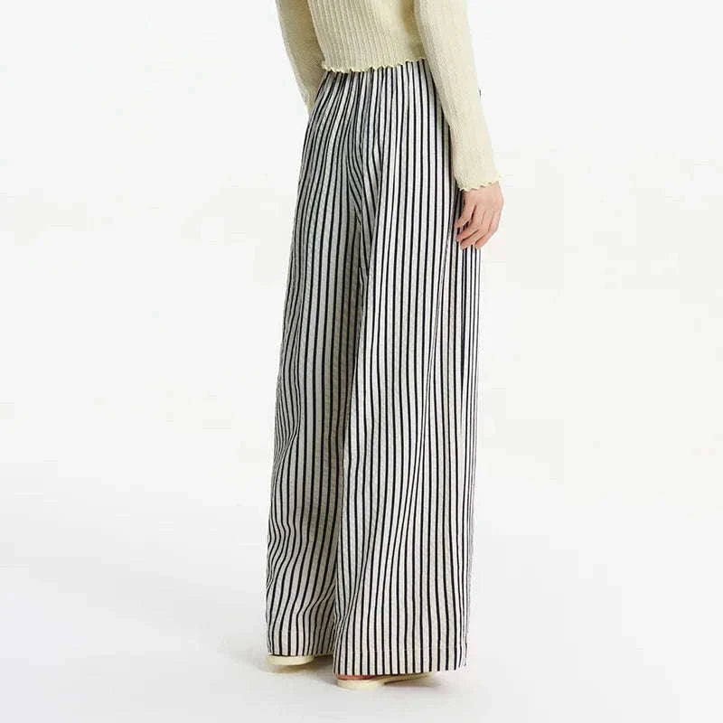 Women’s Striped Wide Leg Pants with Elastic Waist for Easy Summer Style-blue / M / China Mainland