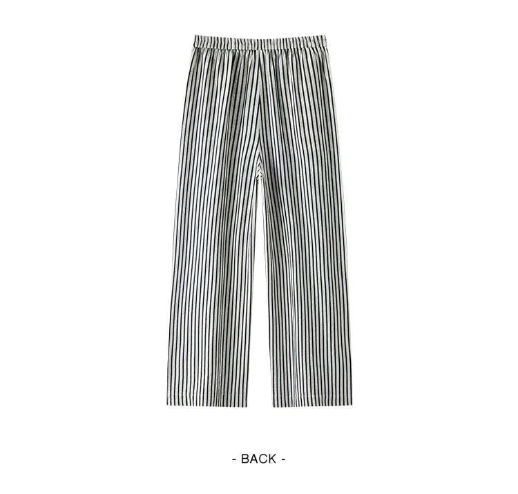 Women’s Striped Wide Leg Pants with Elastic Waist for Easy Summer Style-blue / XXL / China Mainland