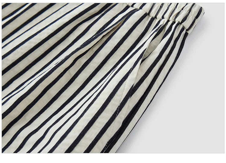 Women’s Striped Wide Leg Pants with Elastic Waist for Easy Summer Style-blue / XXL / China Mainland