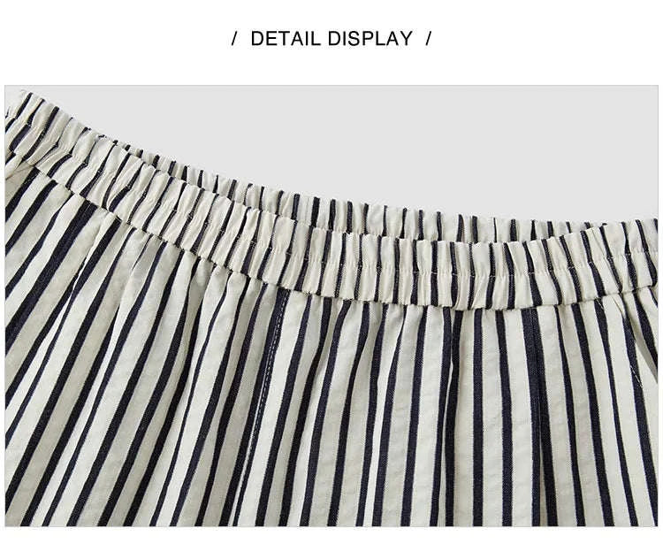Women’s Striped Wide Leg Pants with Elastic Waist for Easy Summer Style-blue / XXL / China Mainland