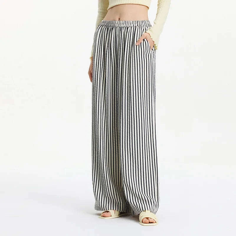 Women’s Striped Wide Leg Pants with Elastic Waist for Easy Summer Style-blue / XXL / China Mainland