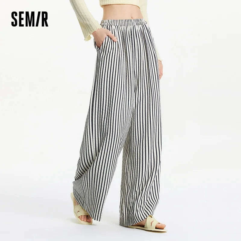 Women’s Striped Wide Leg Pants with Elastic Waist for Easy Summer Style-blue / XXL / China Mainland