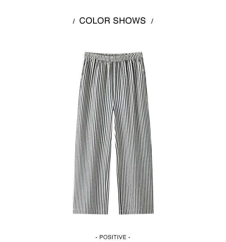 Women’s Striped Wide Leg Pants with Elastic Waist for Easy Summer Style-blue / XXL / China Mainland