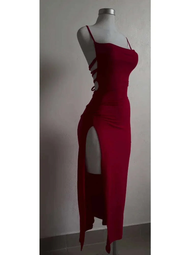 Women’s Summer Halter Strap Bodycon Dress-S / red