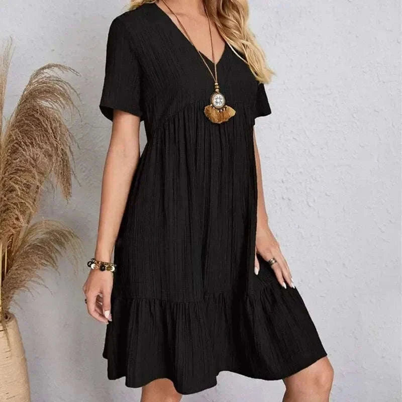 Women’s Summer Peplum Dress with V-Neck and Ruffle Hem-S / green