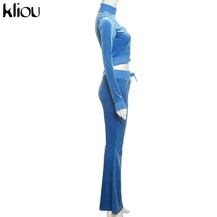 Women’s Velour Zip Top & Wide Leg Pants Two-Piece Set-Pink / M