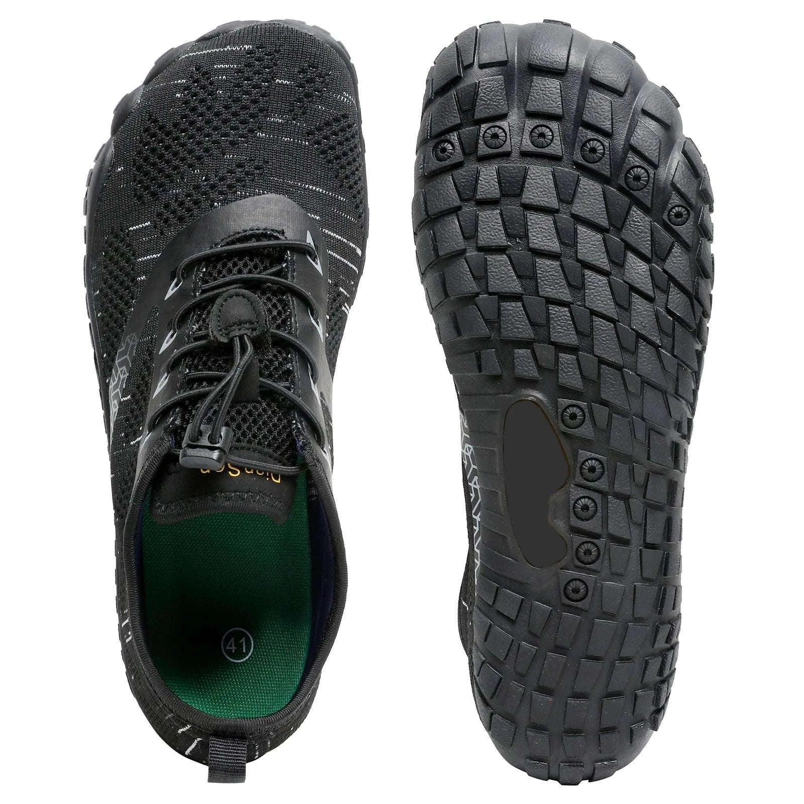 Women's Wide Barefoot Trail Running Shoes-Black-Green / 36