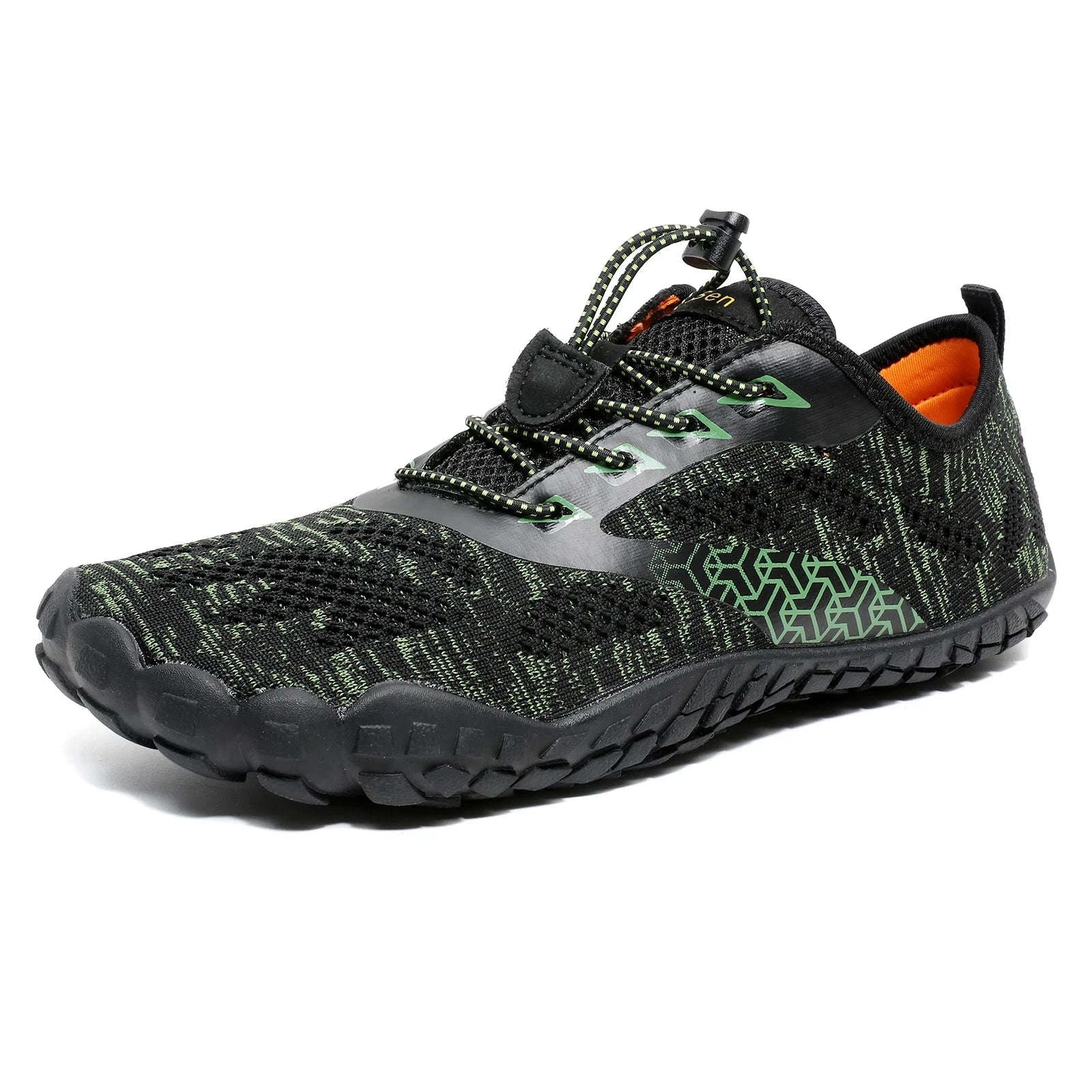 Women's Wide Barefoot Trail Running Shoes-Black-Green / 36