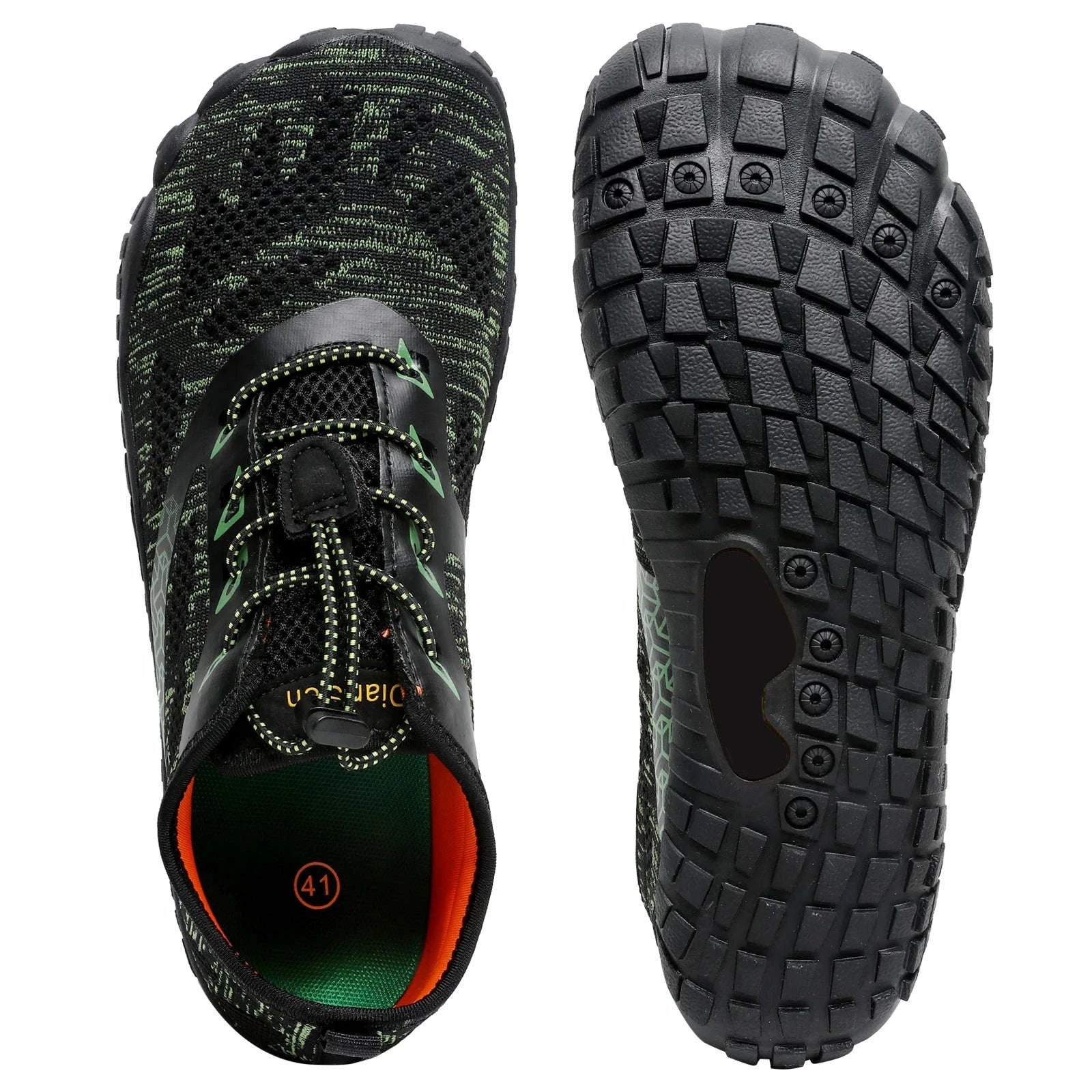 Women's Wide Barefoot Trail Running Shoes-Black-Green / 36