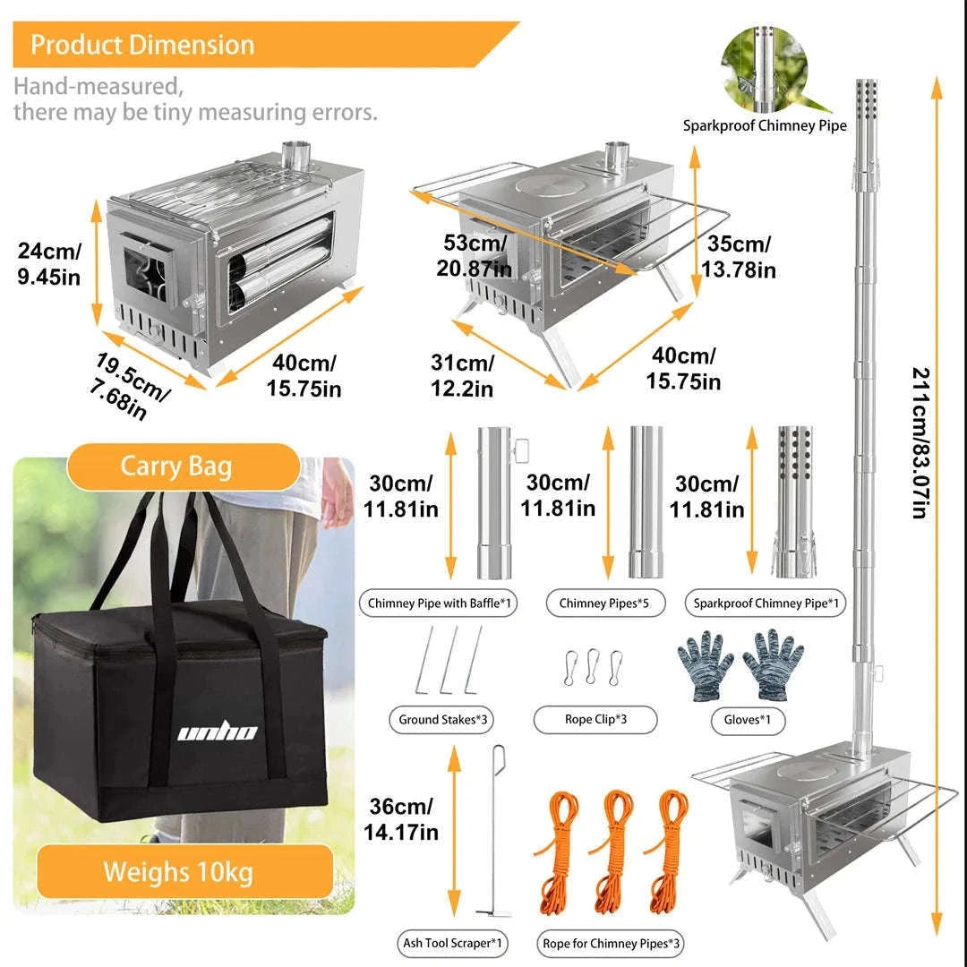 Wood Burning Stove for Camping, Tent Heating and Cooking-Australia