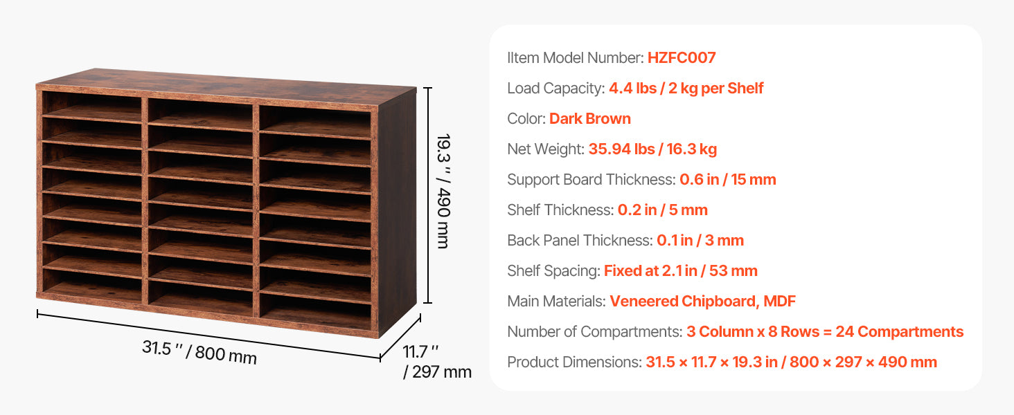Wood Literature Organizer Mail Sorter for Office, Home, Classroom